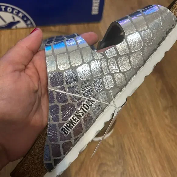 Birkenstock Arizona silver metallic sandals shoes women’s eur 40 new - Picture 6 of 8